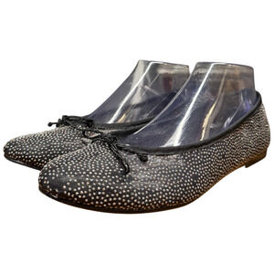 FRENCH SOLE FS/NY Women 9.5B Black Shimmery Textile Sheer Ballet Flat Grosgrain